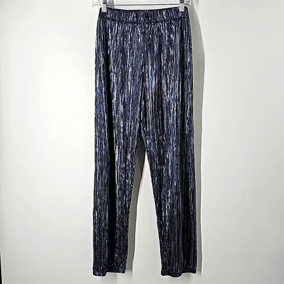 VS Metallic Shimmering Blue Ribbed Pajama Lounging Pants - Picture 1 of 8